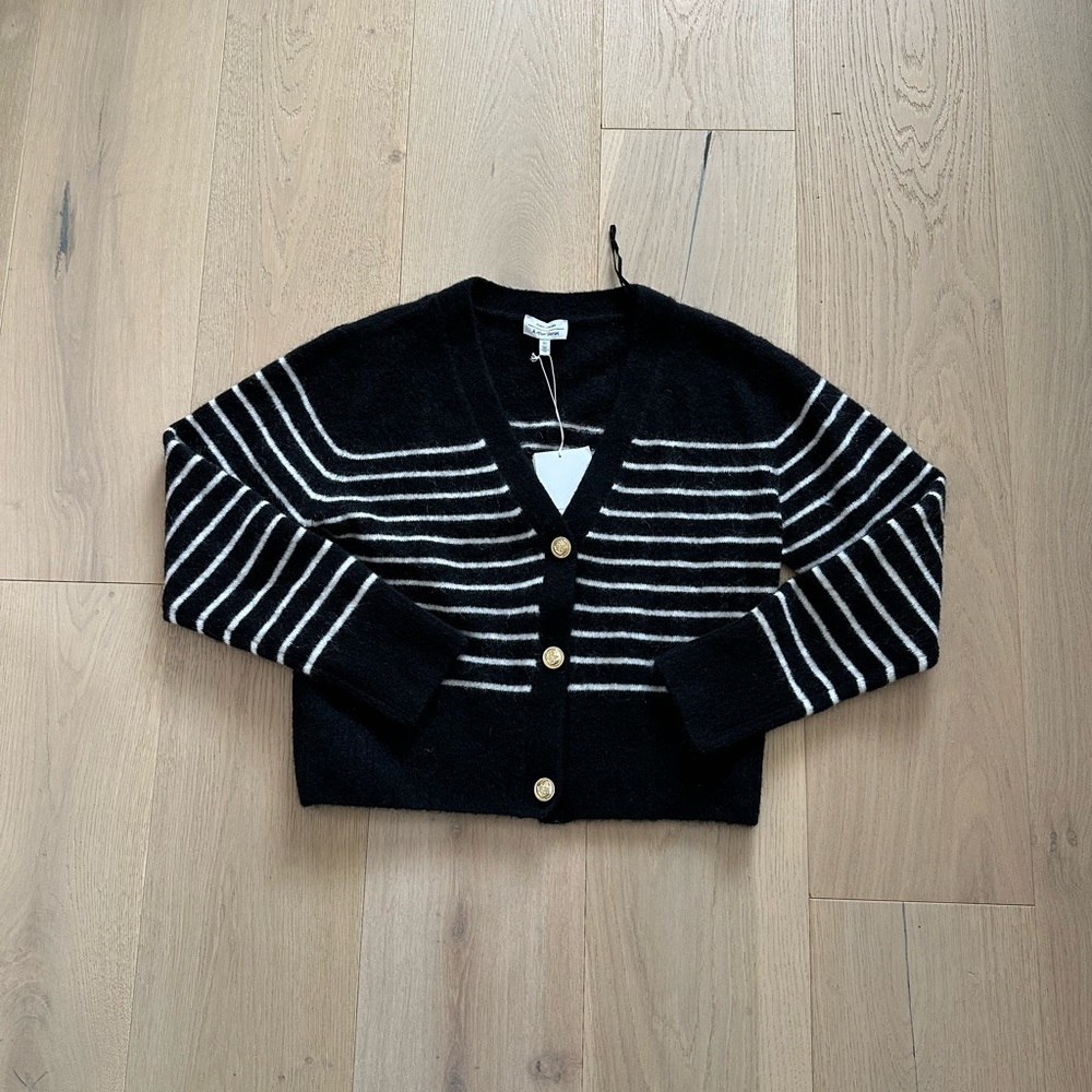 & Other Stories Black and White Striped Cashmere Blend Cardigan